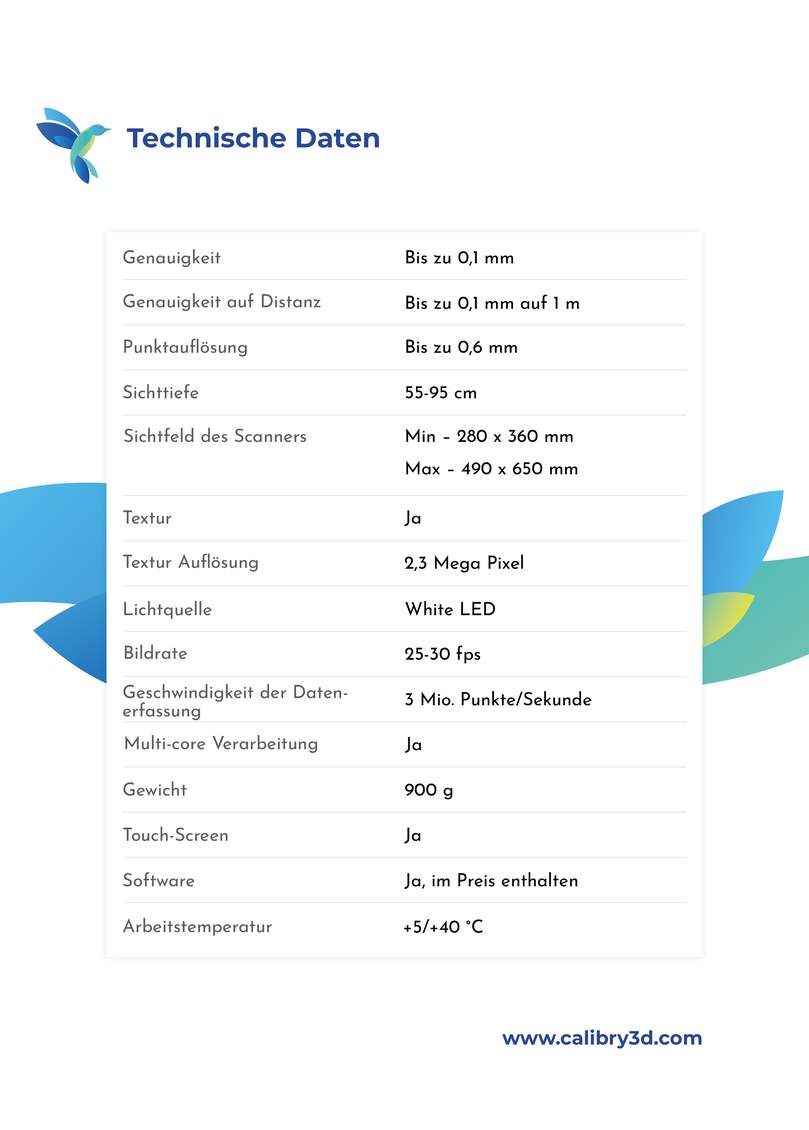 Technisches Datenblatt Calibry 3D