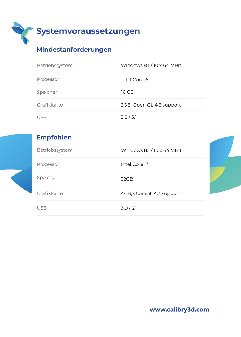 Technisches Datenblatt Calibry 3D